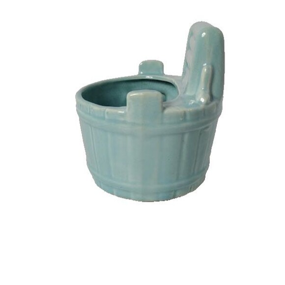 Vintage Planter Wringer Wash Tub and Bucket Ceramic Greenish Blue 6.5 X 4 Inch - Picture 6 of 8